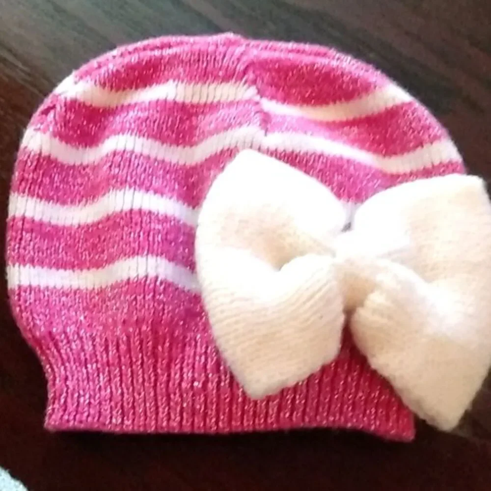 So Dorable Infant Knit Hats Girls Knit Chevron Flowers 1 Handknit One 0-6m 6-12m